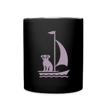 Mops im Boot Silhouette Segeln Minimalistisch - Tasse einfarbig - Schwarz - Vorne