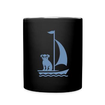 Mops im Boot Silhouette Segeln Minimalistisch - Tasse einfarbig - Schwarz - Vorne