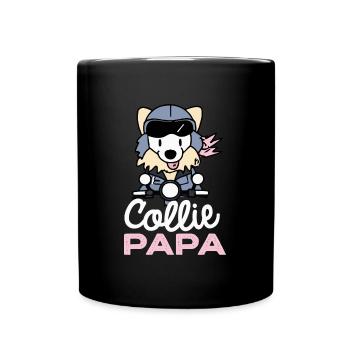 Collie Papa Biker Motorrad Hund Papa Geschenk - Tasse einfarbig - Schwarz - Vorne