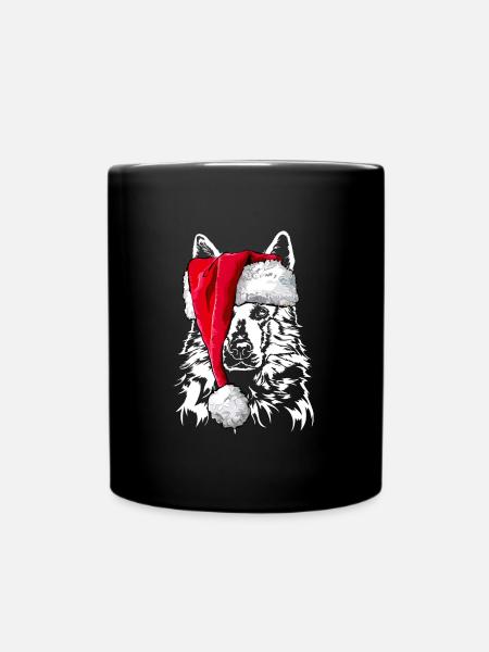 Santa WEISSER SCHWEIZER SCHÄFERHUND Weihnachten - Tasse einfarbig - Schwarz
