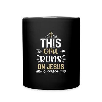 This Girl Runs On Jesus And Chee... - Tasse einfarbig - Schwarz - Vorne