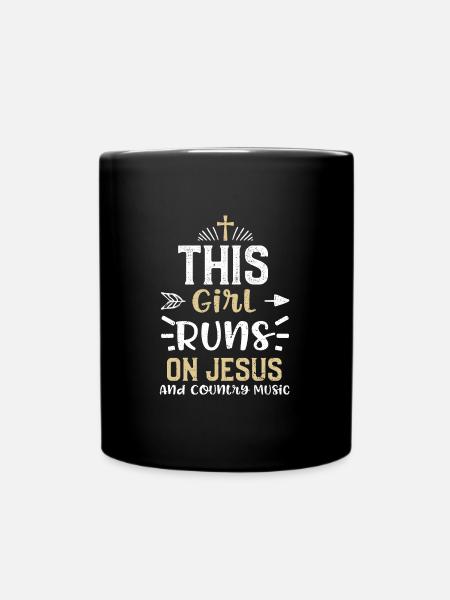 This Girl Runs On Jesus And Coun... - Full Colour Mug - black