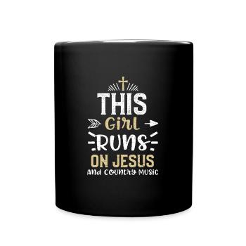 This Girl Runs On Jesus And Coun... - Tasse einfarbig - Schwarz - Vorne