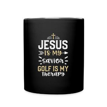 Jesus Is My Savior Golf Is My Th... - Tasse einfarbig - Schwarz - Vorne