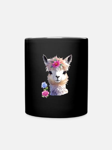 süßes Lama - Tasse einfarbig - Schwarz