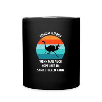 Strauß Ostrich Vogel Strauß Ornithologie - Tasse einfarbig - Schwarz - Vorne
