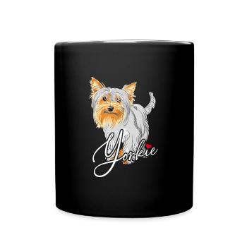 Lustiger Yorkie Yorkshire Terrier mit Hut - Tasse einfarbig - Schwarz - Vorne