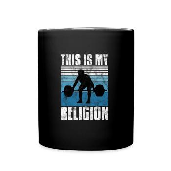 Bodybuilding is my religion Bpdybuilder GYM Retro - Tasse einfarbig - Schwarz - Vorne