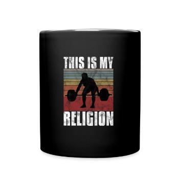 Bodybuilding is my religion Bpdybuilder GYM Retro - Tasse einfarbig - Schwarz - Vorne