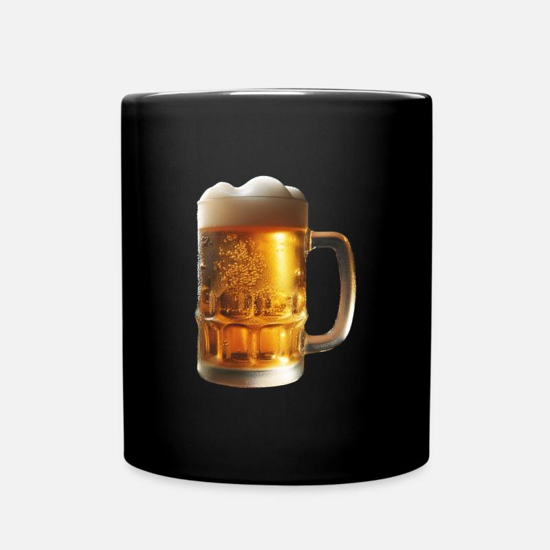 A cold beer in a beer mug - Full Colour Mug - black