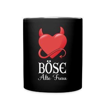 Böse Alte Frau Für Oma Großmuter Spruch Rockerin - Tasse einfarbig - Schwarz - Vorne