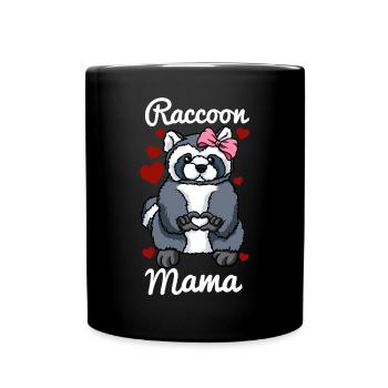 Raccoon Mama Heart Ladies Girls Raccoon Love - Full Colour Mug - black - Front