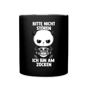 Bitte Nicht Stören Ich Bin Am Zocken Panda - Tasse einfarbig - Schwarz - Vorne