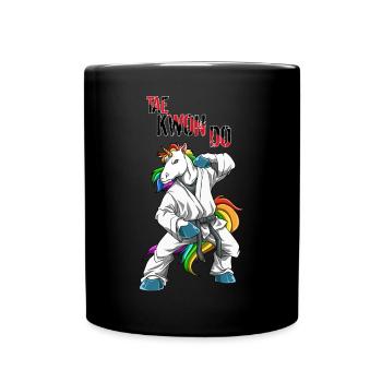 Niedliches Taekwondo Einhorn - Lustige TKD - Tasse einfarbig - Schwarz - Vorne