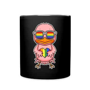 Gay LGBT Animal Chicken Rainbow Heart - Full Colour Mug - black - Front