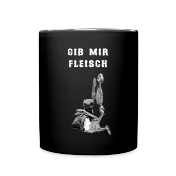 Skeleton prays - give me meat - grain grain grain - Full Colour Mug - black - Front