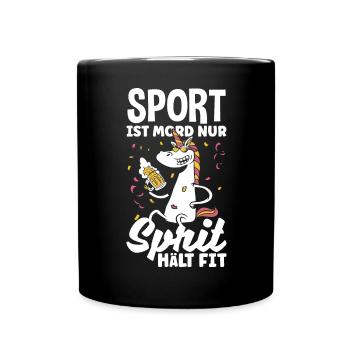 Sport ist Mord nur Sprit hält fit Biertrinker & - Tasse einfarbig - Schwarz - Vorne