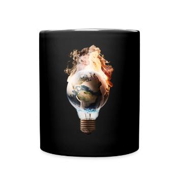 Brennende Erde in einer Glühbirne - Tasse einfarbig - Schwarz - Vorne