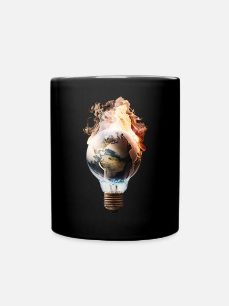 Brennende Erde in einer Glühbirne - Tasse einfarbig - Schwarz