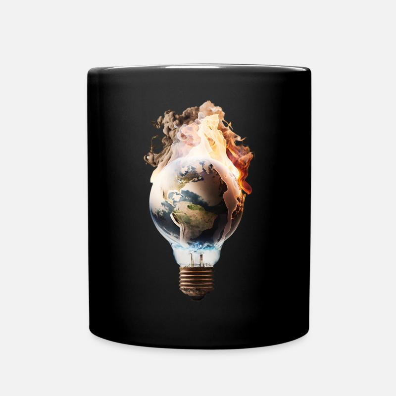 Brennende Erde in einer Glühbirne - Tasse einfarbig - Schwarz