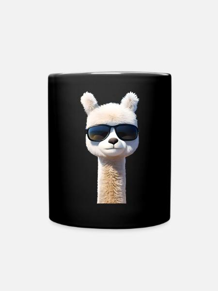 Alpaka mit Sonnenbrille - Tasse einfarbig - Schwarz