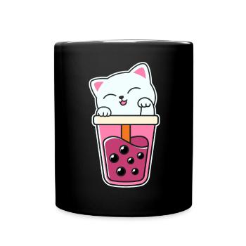 Süße Katze Kätzchen trinkt Boba Tea Bubble Tea - Tasse einfarbig - Schwarz - Vorne
