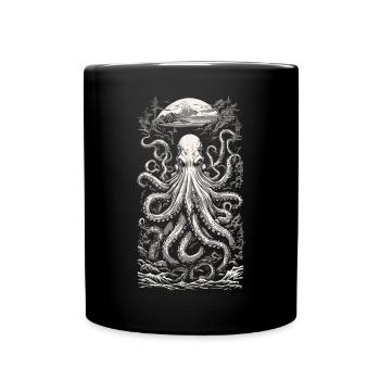 Ukiyo-E Vintage Kraken Fisherman Sea Fishing Design - Full Colour Mug - black - Front