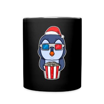 Pinguin 3d kino Filmabend Weihnachten - Tasse einfarbig - Schwarz - Vorne