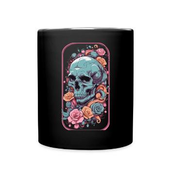 Ästhetisches Gothic Skull Rosen Okkult Design - Tasse einfarbig - Schwarz - Vorne