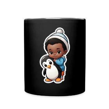 Niedlicher Kind mit Pinguin-Illustration - Tasse einfarbig - Schwarz - Vorne