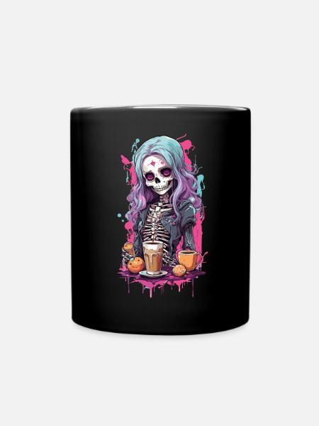 Gothic Kawaii Skull Frühstück Design - Tasse einfarbig - Schwarz