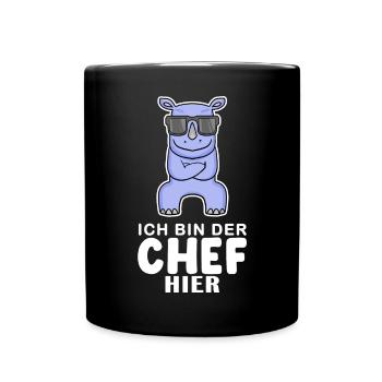 Chef Spruch mit Nashorn Motiv - Tasse einfarbig - Schwarz - Vorne