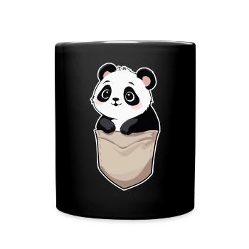 Niedlicher Panda in der Tasche - Tasse einfarbig - Schwarz - Vorne