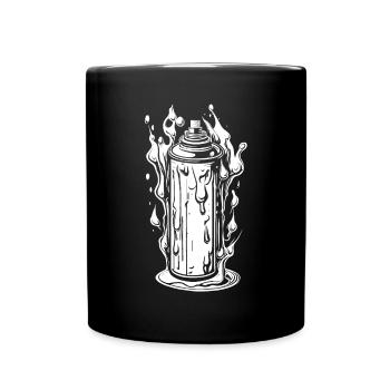 Comic Sprühdose mit Tropfen und Flammen - Tasse einfarbig - Schwarz - Vorne