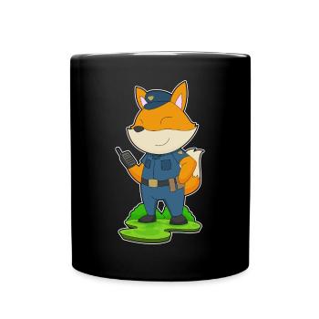 Fuchs Polizist Mikrofon Polizei - Tasse einfarbig - Schwarz - Vorne