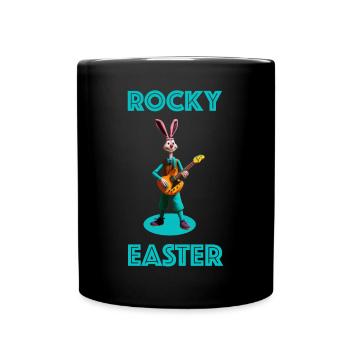 Rocky Easter | Rock Ostern, Osterhase, Gitarre - Tasse einfarbig - Schwarz - Vorne