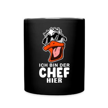 Chef Spruch Anführer Ente Motiv - Tasse einfarbig - Schwarz - Vorne