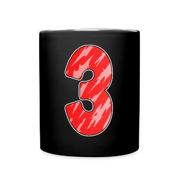 Drei - 3 - Nummer 3 - Zahl 3 Rot Muster - Tasse einfarbig - Schwarz - Vorne