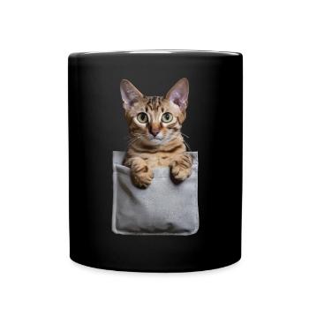 Abessinierkatze in der Tasche Geschenk - Tasse einfarbig - Schwarz - Vorne