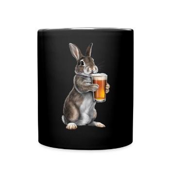Kaninchen Bier - Tasse einfarbig - Schwarz - Vorne