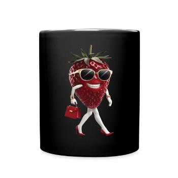 Frauen Erdbeere - Tasse einfarbig - Schwarz - Vorne
