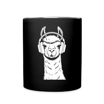Lama cool avec casque - Mug uni - noir - Devant