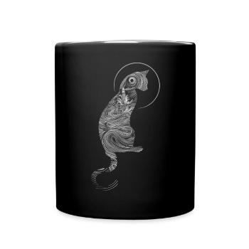 Mystische Katzenillustration im Zen-Stil - Tasse einfarbig - Schwarz - Vorne