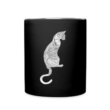 Abstrakte Katze mit spiralförmigem Muster - Tasse einfarbig - Schwarz - Vorne