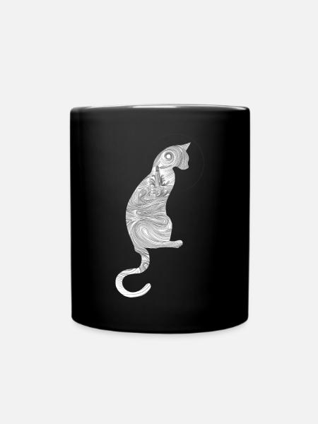 Abstract cat with spiral pattern - Full Colour Mug - black