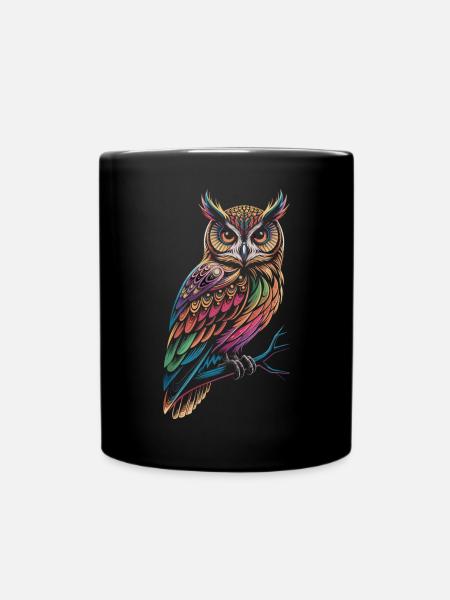 Bunte Eule – Mystisch & Farbig - Tasse einfarbig - Schwarz