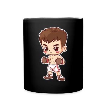 Kickboxer Junge Cartoon Stil - Tasse einfarbig - Schwarz - Vorne