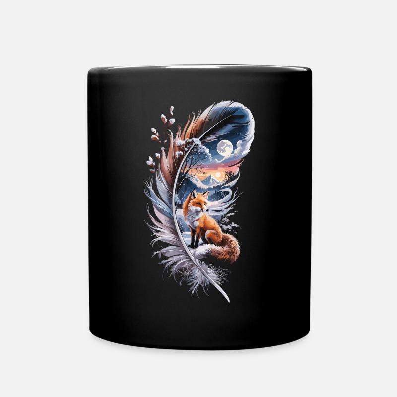 Fuchs in Winterfeder - Fuchs bei Vollmond - Tasse einfarbig - Schwarz