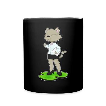 Katze Sekretärin Papier Büro - Tasse einfarbig - Schwarz - Vorne