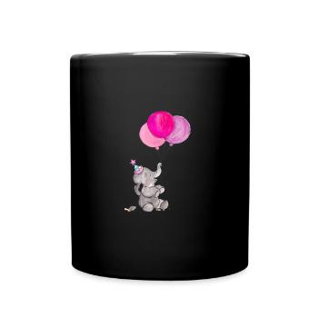 Elefant mit Ballons - Tasse einfarbig - Schwarz - Vorne